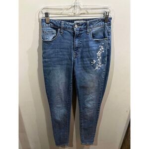 Harper Heritage Jeans Womens 26 Blue High Rise Skinny Embroidered Denim Boho